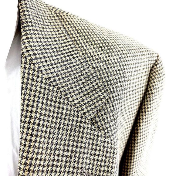 Hart Schaffner Marx Wool 2 Button Sport Coat 42R Gray Tan Green Houndstooth Soft - Picture 2 of 11